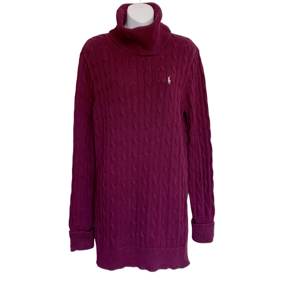 Ralph Lauren Sport Vintage Cable Knit Turtleneck Tunic Sweater Size Large